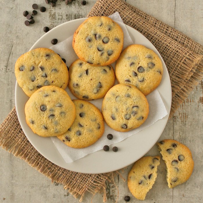 Plate of chocolate chip cookies. 